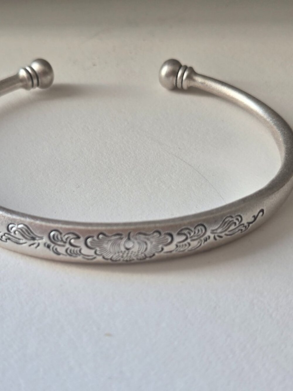 999.9 Solid Pure Silver Engraved Cuff Bracelet